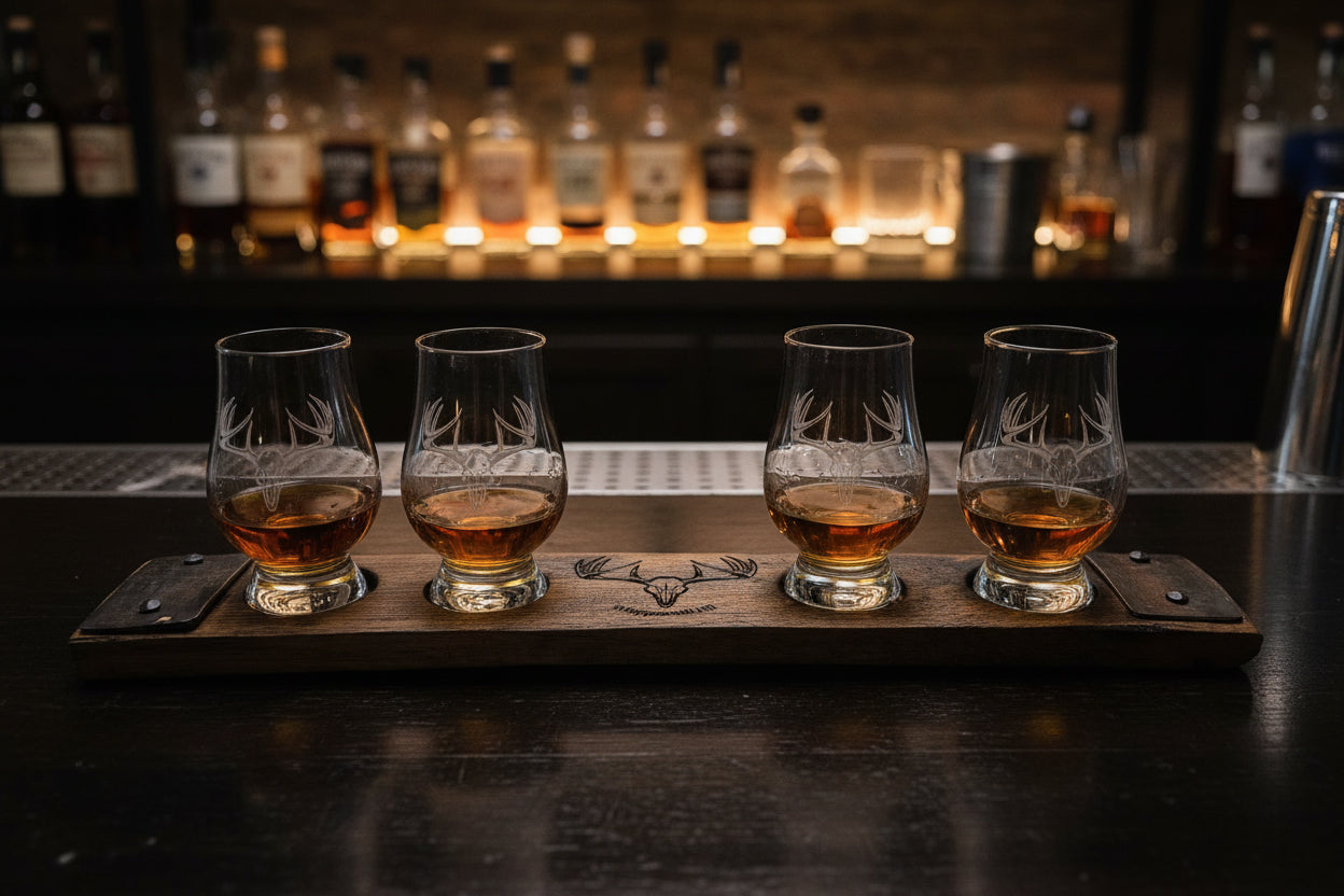 Bourbon Barrel Stave Glencairn Tasting Board