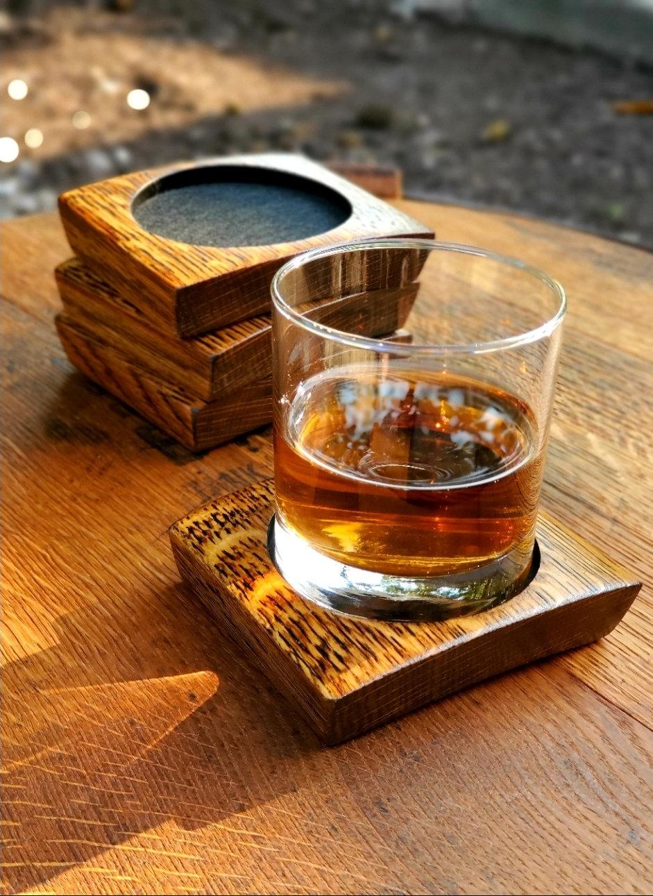 Barrel stave coaster set